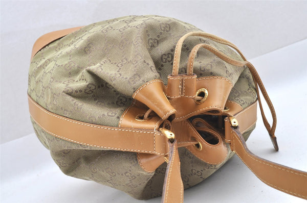 Authentic GUCCI Shoulder Drawstring Bag Purse GG Canvas Leather Beige Junk 6358J