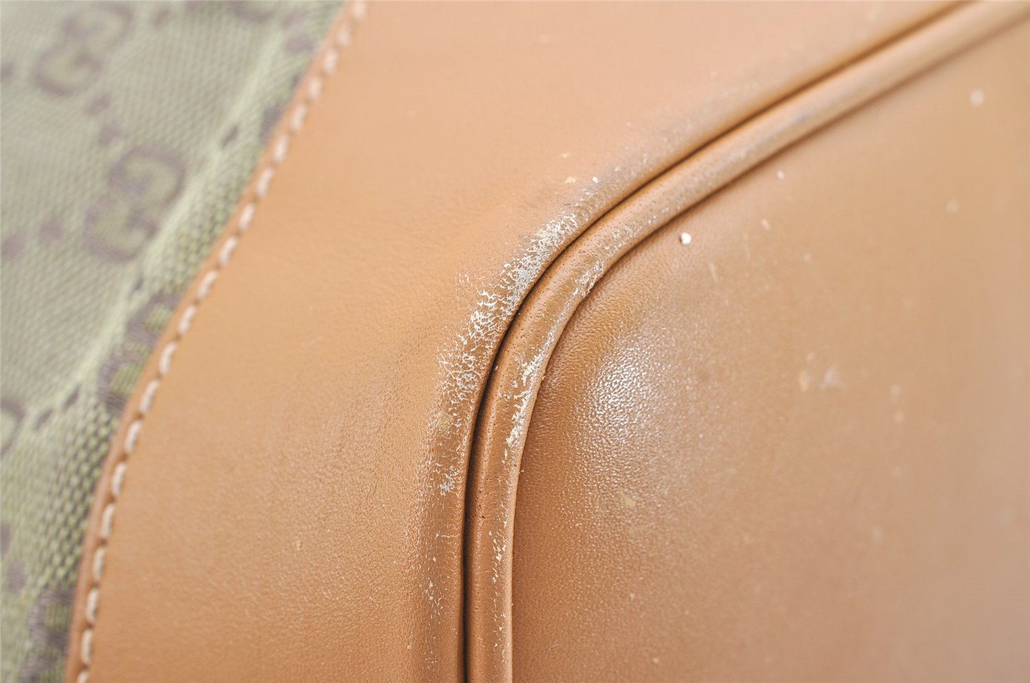 Authentic GUCCI Shoulder Drawstring Bag Purse GG Canvas Leather Beige Junk 6358J