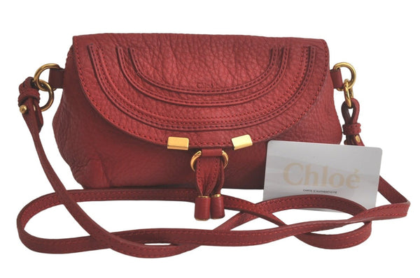 Authentic Chloe Vintage Mercie Leather Shoulder Cross Body Bag Purse Red 6362K