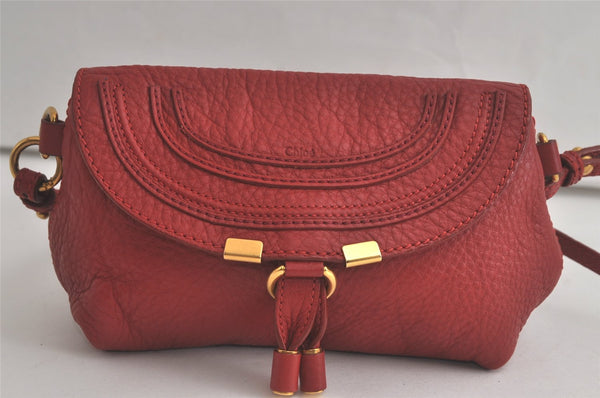 Authentic Chloe Vintage Mercie Leather Shoulder Cross Body Bag Purse Red 6362K