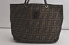 Authentic FENDI Vintage Zucca Shoulder Tote Bag Nylon Leather Brown 6364K