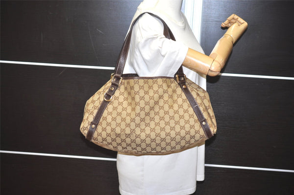 Authentic GUCCI Abbey Shoulder Tote Bag GG Canvas Leather 130736 Brown 6368I