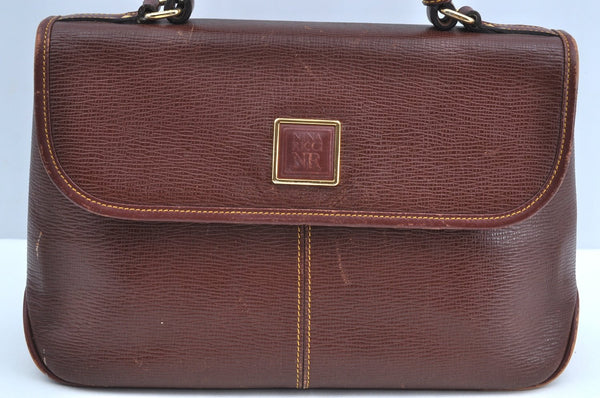 Authentic NINA RICCI Vintage Hand Bag Purse Leather Brown 6369F