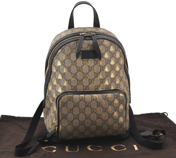 Authentic GUCCI GG Supreme Bee Backpack GG PVC Leather 427042 Brown 6372K