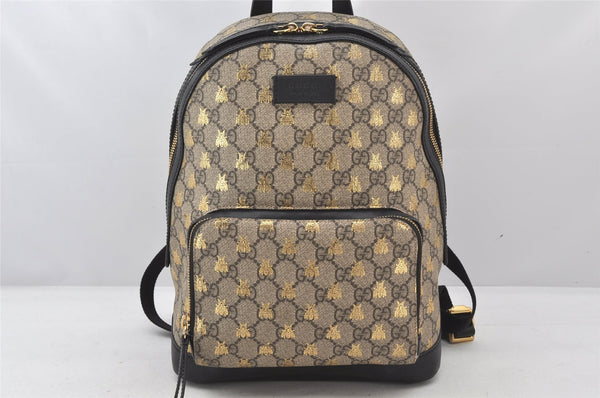 Authentic GUCCI GG Supreme Bee Backpack GG PVC Leather 427042 Brown 6372K