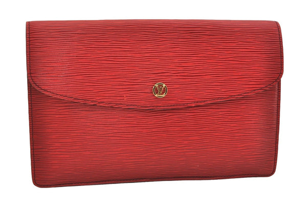 Authentic Louis Vuitton Epi Montaigne 27 Clutch Hand Bag Red M52657 LV 6373J
