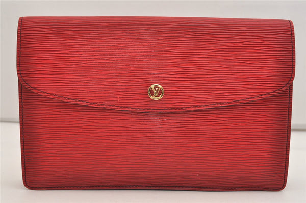 Authentic Louis Vuitton Epi Montaigne 27 Clutch Hand Bag Red M52657 LV 6373J