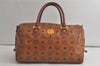 Authentic MCM Visetos Leather Vintage Hand Boston Bag Purse Brown 6374K