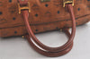 Authentic MCM Visetos Leather Vintage Hand Boston Bag Purse Brown 6374K