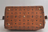 Authentic MCM Visetos Leather Vintage Hand Boston Bag Purse Brown 6374K