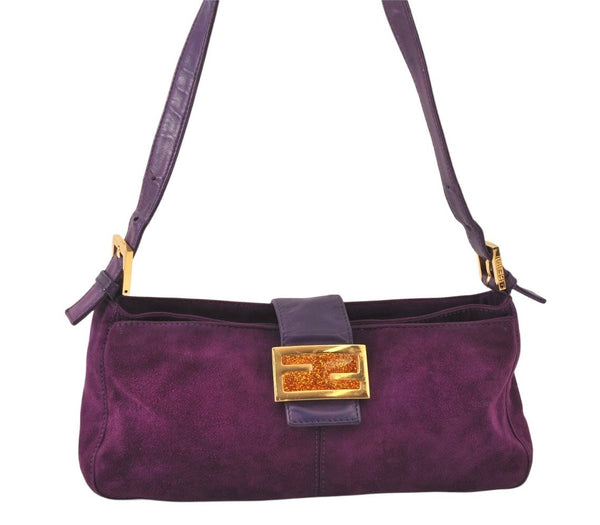 Authentic FENDI Vintage Shoulder Hand Bag Purse Suede Leather Purple 6378K