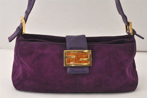 Authentic FENDI Vintage Shoulder Hand Bag Purse Suede Leather Purple 6378K