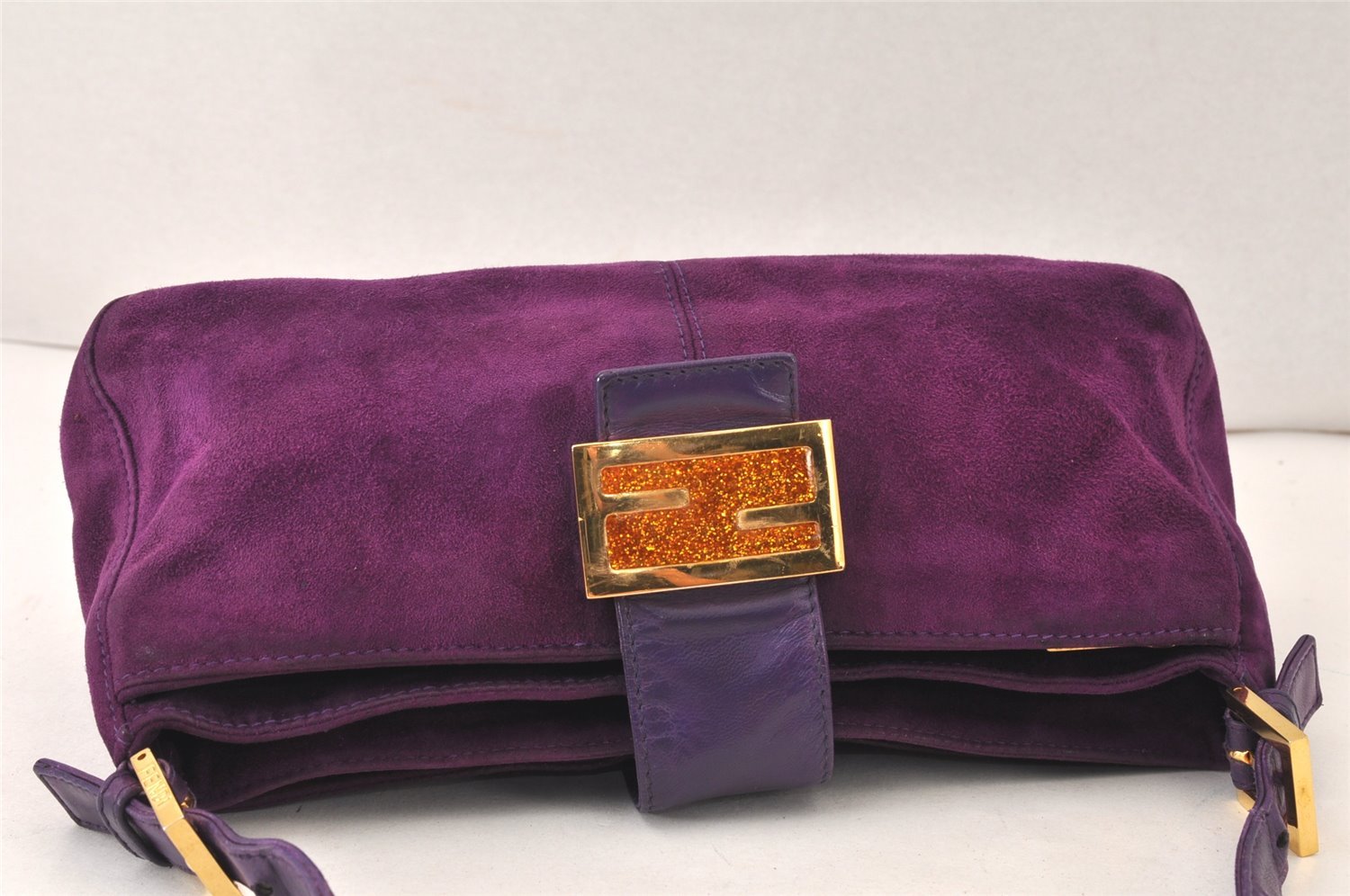 Authentic FENDI Vintage Shoulder Hand Bag Purse Suede Leather Purple 6378K