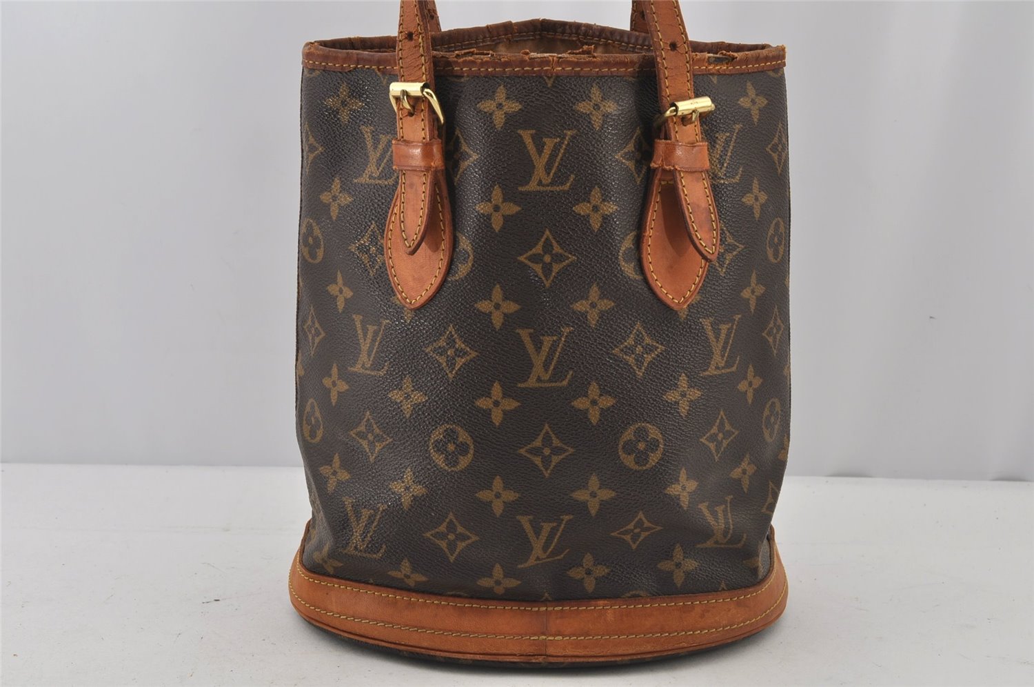 Authentic Louis Vuitton Monogram Bucket PM Shoulder Tote Bag M42238 Junk 6383J