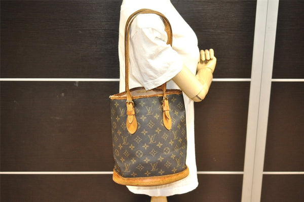 Authentic Louis Vuitton Monogram Bucket PM Shoulder Tote Bag M42238 Junk 6384J