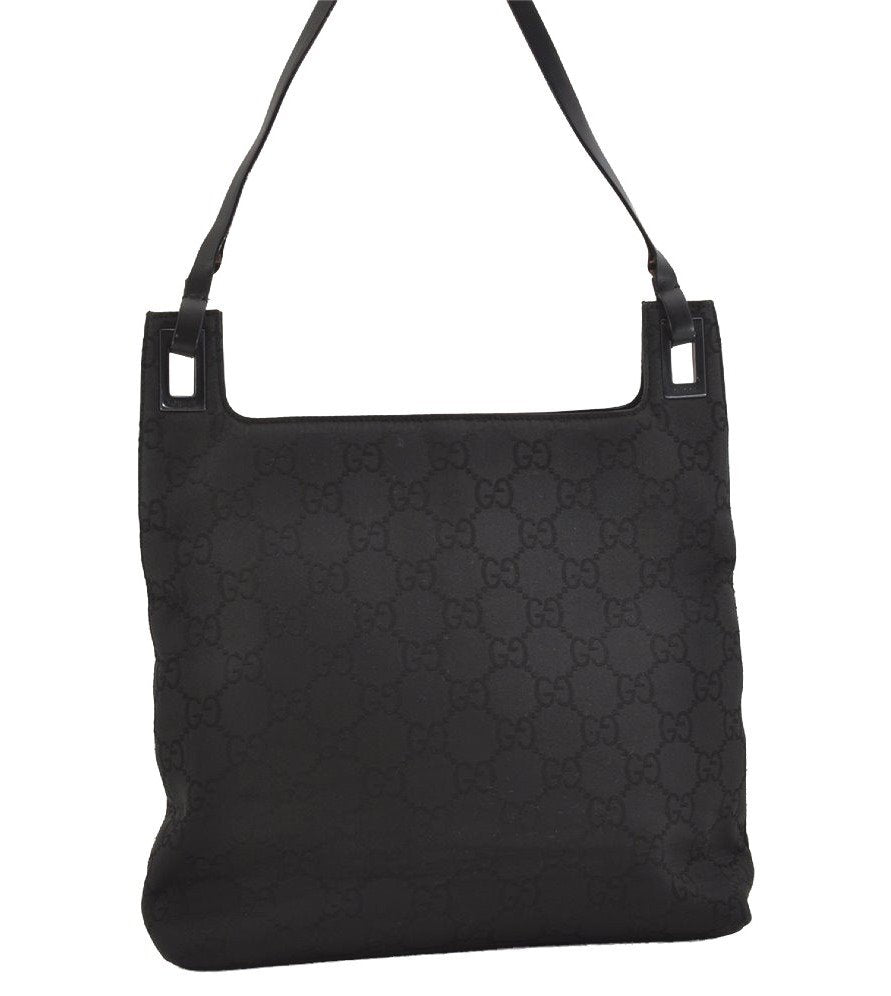Authentic GUCCI Vintage Shoulder Hand Bag Purse GG Nylon Leather Black 6394J