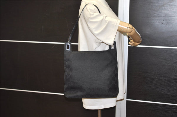 Authentic GUCCI Vintage Shoulder Hand Bag Purse GG Nylon Leather Black 6394J