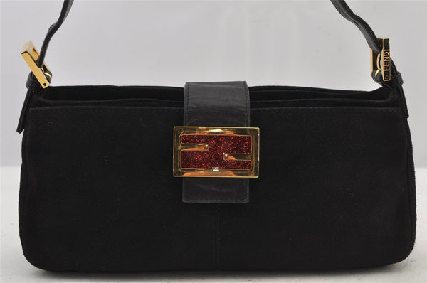 Authentic FENDI Vintage Shoulder Hand Bag Purse Suede Leather Black 6396J