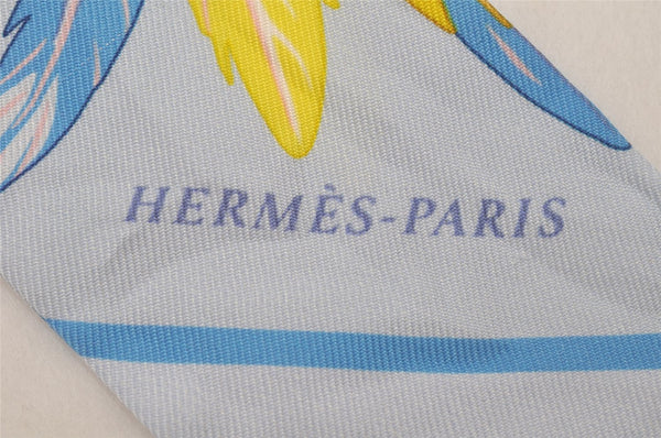 Authentic HERMES Twilly Scarf "DANSE PACIFIQUE" Silk Light Blue Box 6402J