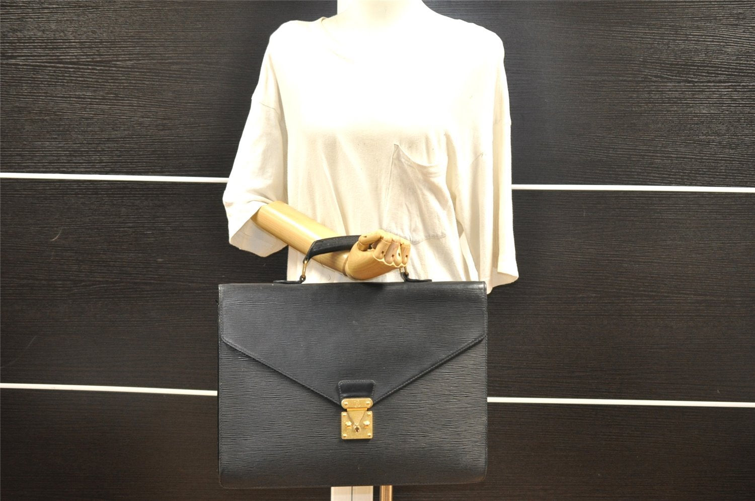 Auth Louis Vuitton Epi Serviette Ambassadeur Briefcase M54412 Black Junk 6403I