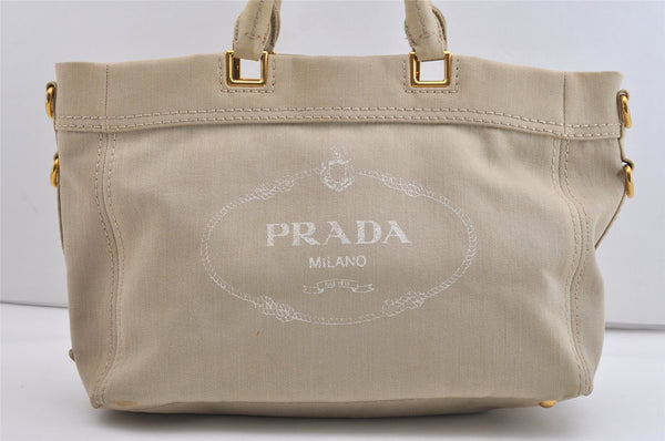 Authentic PRADA Vintage Canvas 2Way Shoulder Tote Bag Beige 6404J