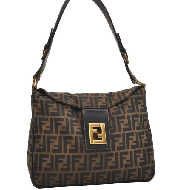 Authentic FENDI Zucca Mamma Baguette Shoulder Bag Canvas Leather Brown 6405J