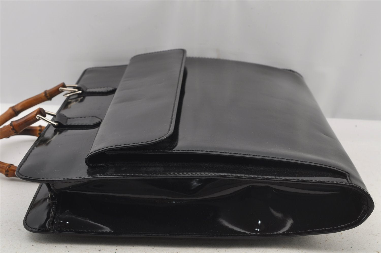Authentic GUCCI Bamboo 2Way Shoulder Briefcase Business Bag Enamel Black 6407J