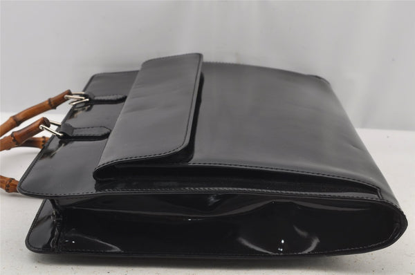 Authentic GUCCI Bamboo 2Way Shoulder Briefcase Business Bag Enamel Black 6407J