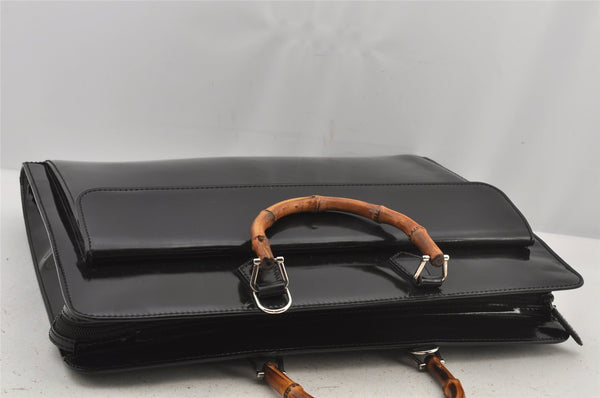 Authentic GUCCI Bamboo 2Way Shoulder Briefcase Business Bag Enamel Black 6407J