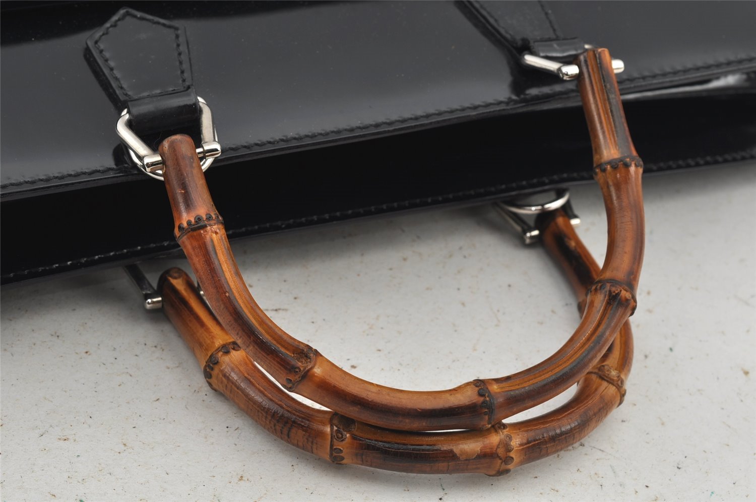 Authentic GUCCI Bamboo 2Way Shoulder Briefcase Business Bag Enamel Black 6407J