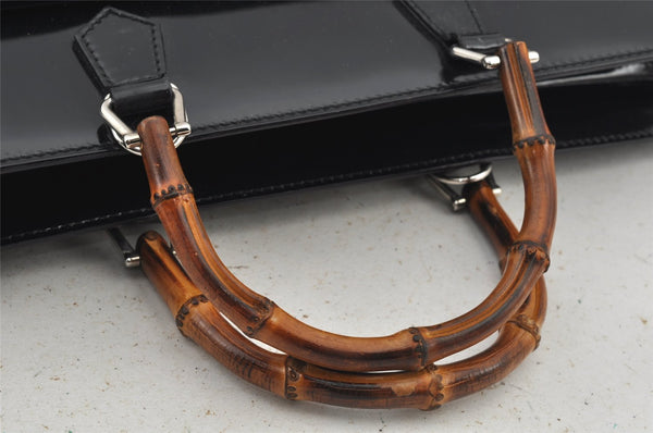 Authentic GUCCI Bamboo 2Way Shoulder Briefcase Business Bag Enamel Black 6407J