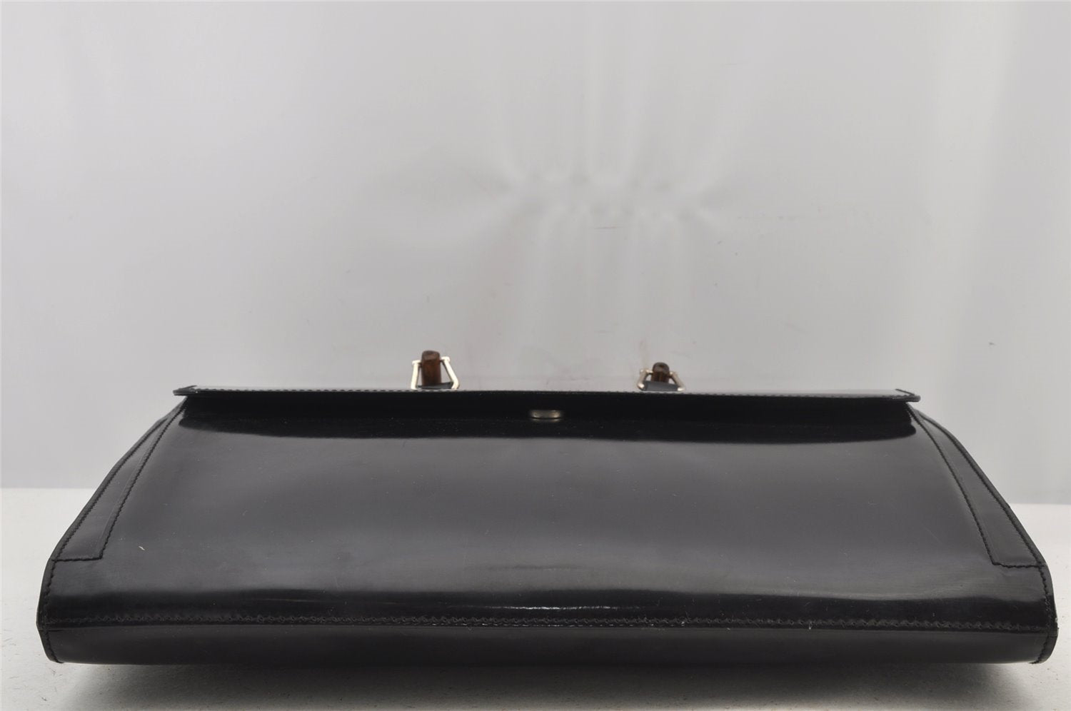 Authentic GUCCI Bamboo 2Way Shoulder Briefcase Business Bag Enamel Black 6407J