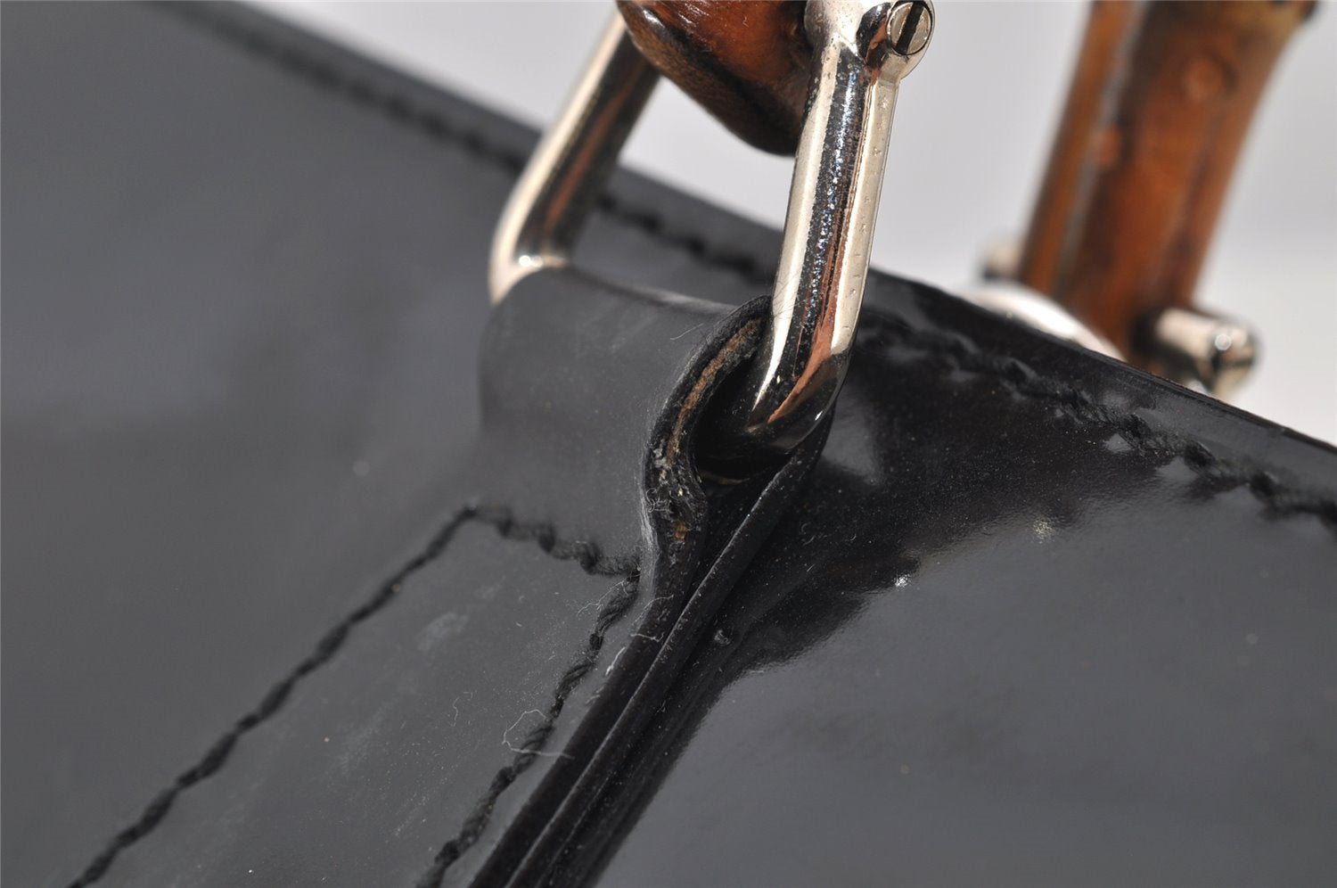 Authentic GUCCI Bamboo 2Way Shoulder Briefcase Business Bag Enamel Black 6407J