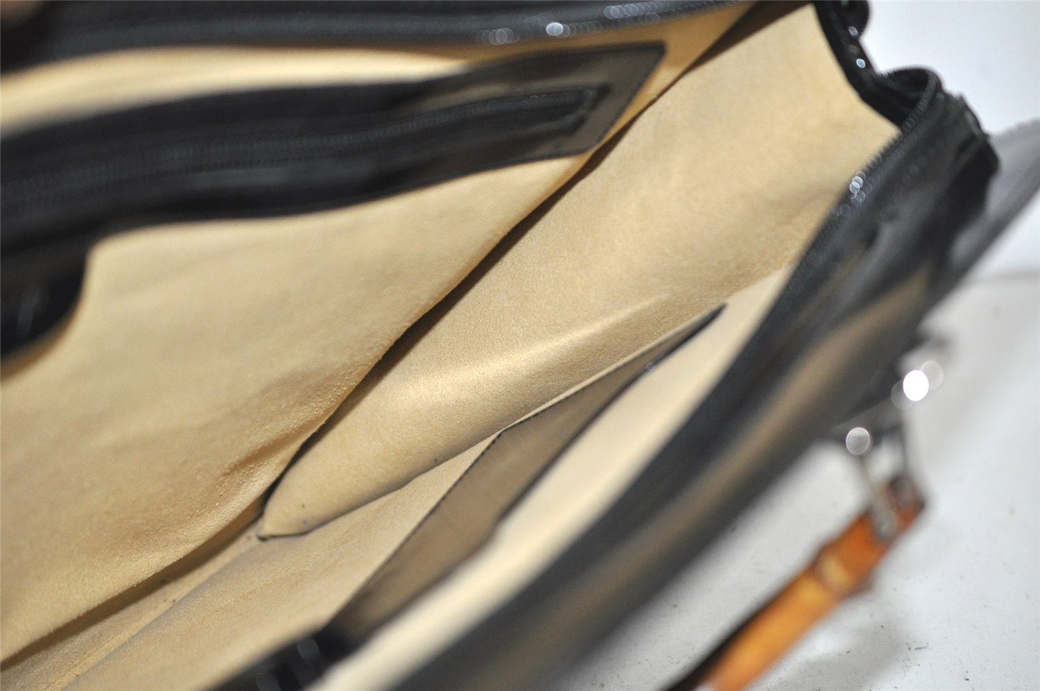 Authentic GUCCI Bamboo 2Way Shoulder Briefcase Business Bag Enamel Black 6407J