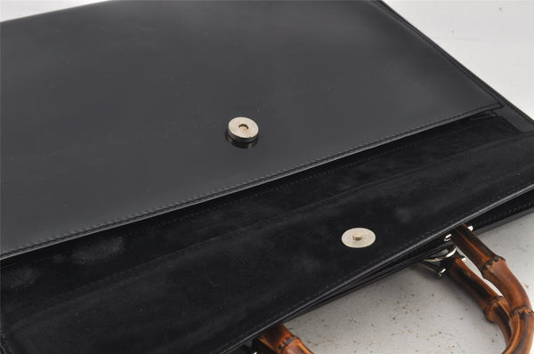 Authentic GUCCI Bamboo 2Way Shoulder Briefcase Business Bag Enamel Black 6407J