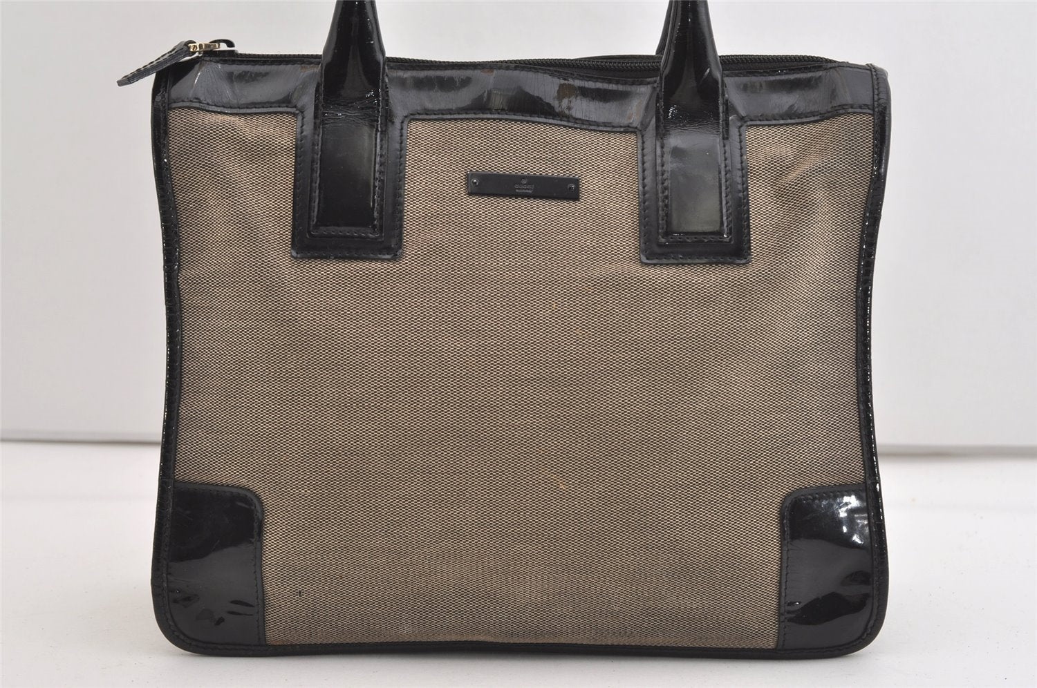 Authentic GUCCI Vintage Shoulder Tote Bag Canvas Enamel 0000855 Beige 6408J