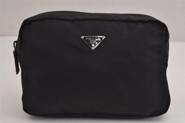 Authentic PRADA Vintage Nylon Tessuto Leather Cosmetic Pouch Purse Black 6409J