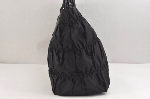 Authentic PRADA Tessuto Gaufre Nylon Leather Shoulder Tote Bag Black 6410J