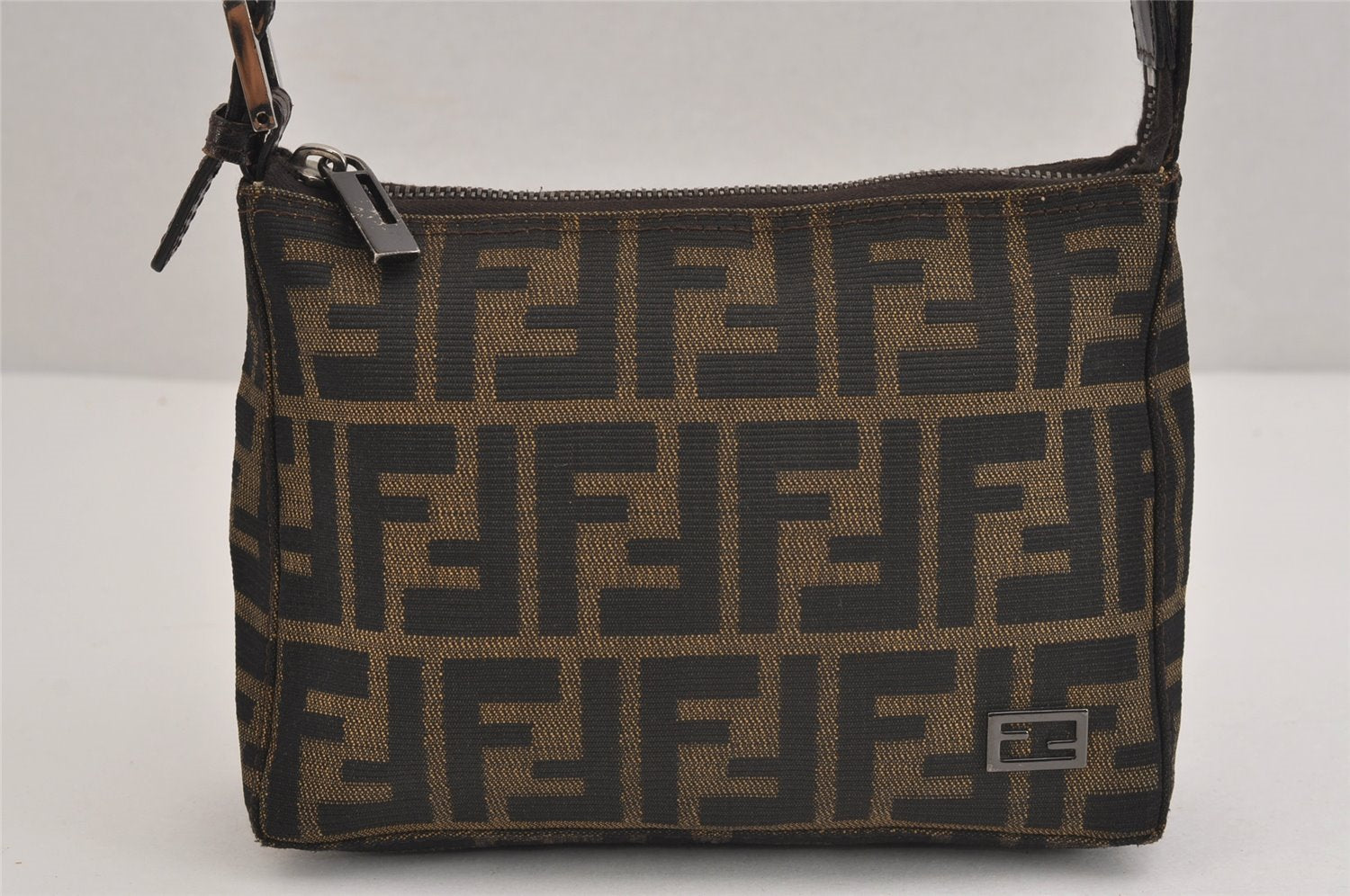 Authentic FENDI Vintage Zucca Shoulder Hand Bag Purse Canvas Leather Brown 6411J