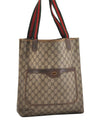 Authentic GUCCI Web Sherry Line Shoulder Tote Bag GG PVC Leather Brown 6413J