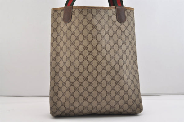 Authentic GUCCI Web Sherry Line Shoulder Tote Bag GG PVC Leather Brown 6413J