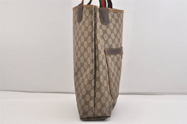 Authentic GUCCI Web Sherry Line Shoulder Tote Bag GG PVC Leather Brown 6413J