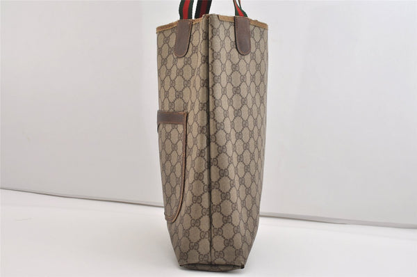 Authentic GUCCI Web Sherry Line Shoulder Tote Bag GG PVC Leather Brown 6413J