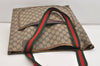 Authentic GUCCI Web Sherry Line Shoulder Tote Bag GG PVC Leather Brown 6413J