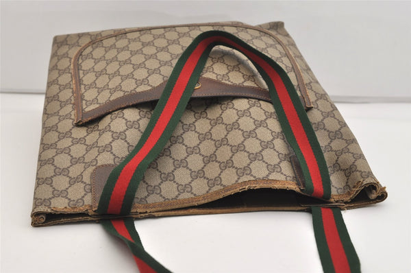 Authentic GUCCI Web Sherry Line Shoulder Tote Bag GG PVC Leather Brown 6413J