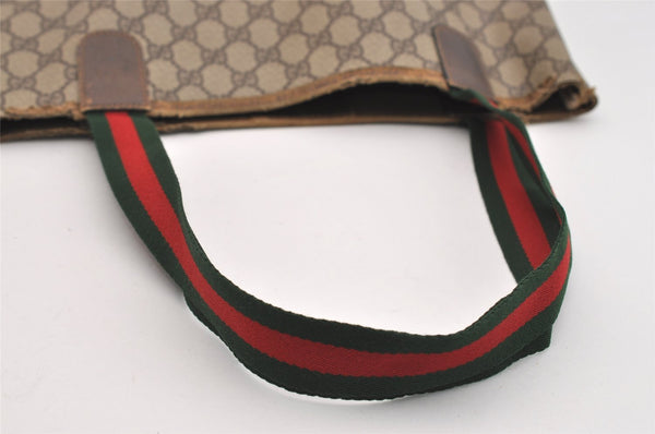 Authentic GUCCI Web Sherry Line Shoulder Tote Bag GG PVC Leather Brown 6413J