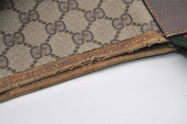 Authentic GUCCI Web Sherry Line Shoulder Tote Bag GG PVC Leather Brown 6413J