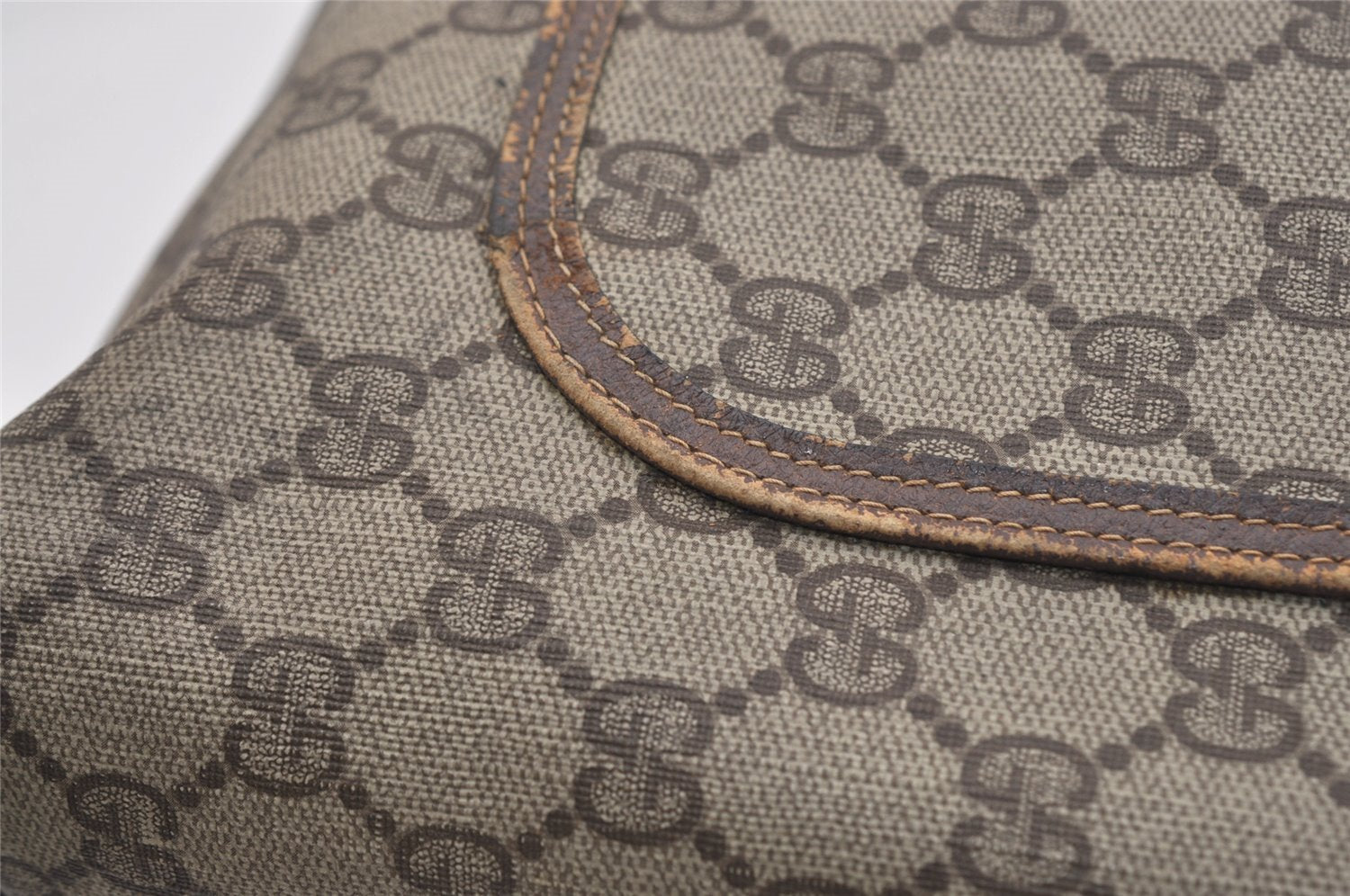 Authentic GUCCI Web Sherry Line Shoulder Tote Bag GG PVC Leather Brown 6413J