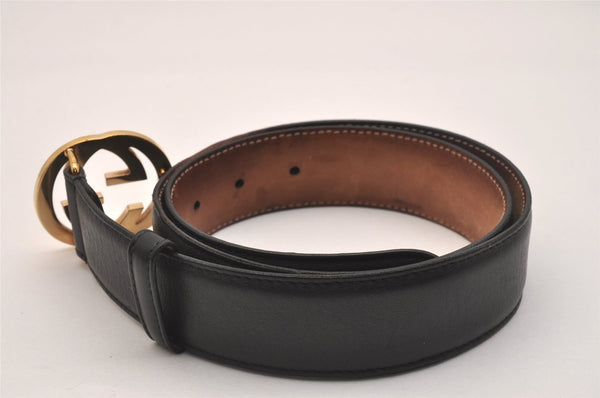 Authentic GUCCI Interlocking G Belt Leather Size 80cm 31.5" 370543 Black 6415J