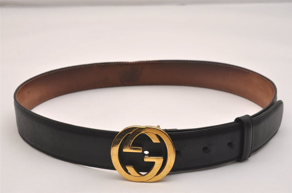 Authentic GUCCI Interlocking G Belt Leather Size 80cm 31.5" 370543 Black 6415J